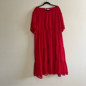 In'Voland 24W Red Dress with Fuzz Dots, Sleeves, Button on Back, 100% Polyester
